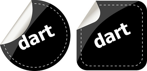 Image showing dart word on black stickers web button set, label, icon