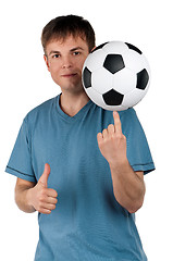 Image showing Man with classic soccer ball