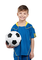 Image showing Boy in ukrainian national soccer uniform