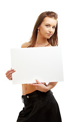 Image showing lovely girl holding blank sign board