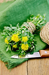 Image showing Rhodiola rosea with knife and a coil of rope on board