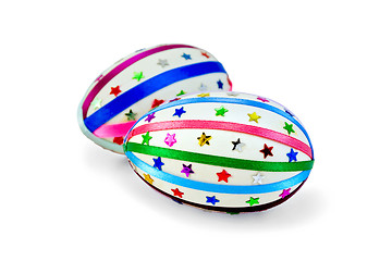 Image showing Easter Egg with colored ribbons and sequins
