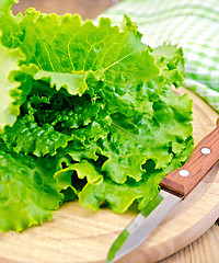 Image showing Lettuce green with a knife on board