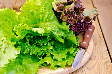 Image showing Lettuce green and red with a knife on board