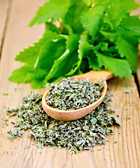 Image showing Herbal tea of mint leaves dry on a spoon