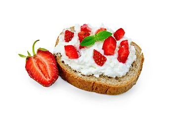 Image showing Bread with curd cream and berries of strawberries