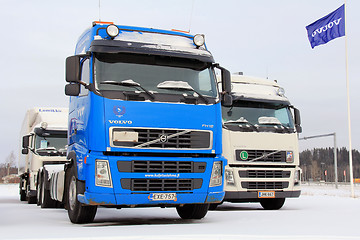 Image showing Volvo Trucks on a Yard in Winter