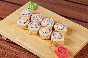 Image showing cream cheese and tobico sushi roll