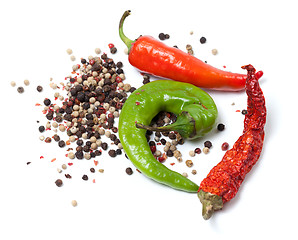 Image showing Various of hot peppers on white background