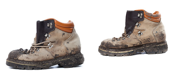 Image showing Old dirty hiking boots