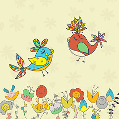 Image showing background with flowers and birds