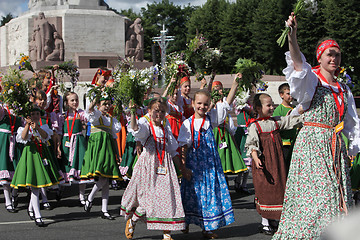 Image showing RIGA, LATVIA - JULY 07: People in national costumes at the Latvi