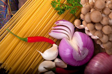 Image showing Italian pasta and mushroom sauce ingredients