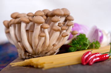 Image showing Italian pasta and mushroom sauce ingredients