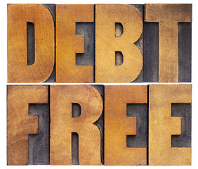 Image showing debt free in wood type