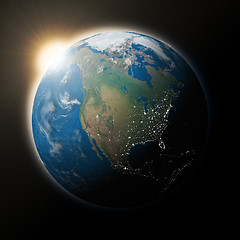 Image showing Sun over North America on planet Earth