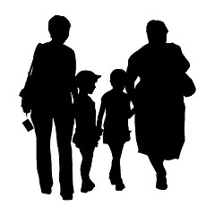 Image showing Silhouette of family, mother and children and grandmother on whi