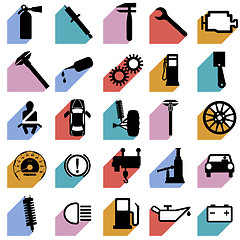 Image showing Collection flat icons with long shadow. Car symbols. Vector illu