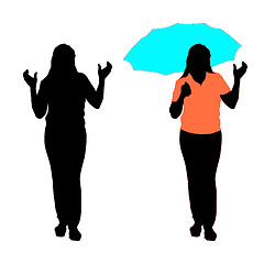 Image showing Silhouette of girl with an umbrella. Vector illustration.