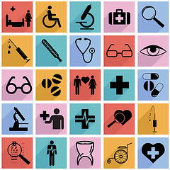 Image showing Collection flat icons with long shadow. Medicine symbols. Vector