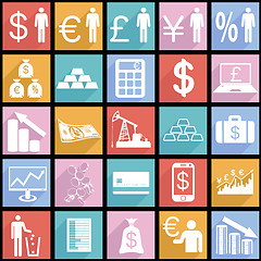 Image showing Collection flat icons with long shadow.  Finance symbols. Vector