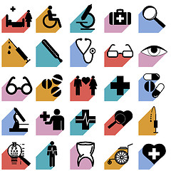 Image showing Collection flat icons with long shadow. Medicine symbols. Vector