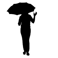 Image showing Silhouette of girl with an umbrella. Vector illustration.