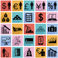 Image showing Collection flat icons with long shadow.  Finance symbols. Vector