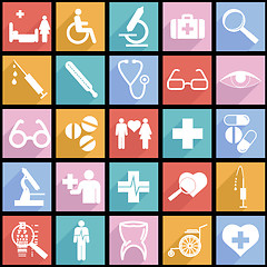 Image showing Collection flat icons with long shadow. Medicine symbols. Vector