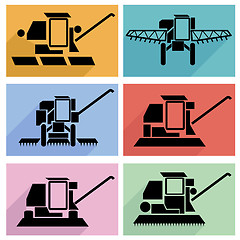 Image showing Collection flat icons with long shadow. Agricultural vehicles ha