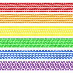 Image showing Set of detailed tire prints , a rainbow, vector illustration