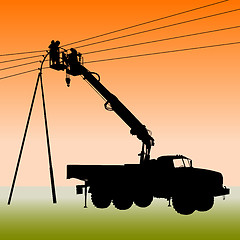 Image showing Electrician, making repairs at a power pole. Vector illustration