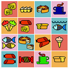 Image showing Collection flat icons. Food symbols. Vector illustration.