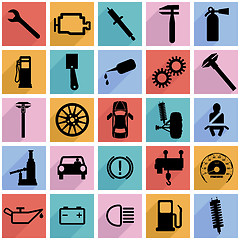 Image showing Collection flat icons with long shadow. Car symbols. Vector illu