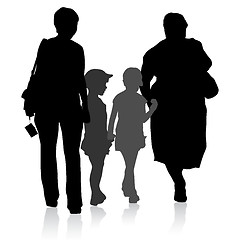 Image showing Silhouette of family, mother and children and grandmother on whi