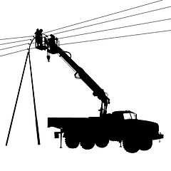 Image showing Electrician, making repairs at a power pole. Vector illustration