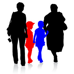 Image showing Silhouette of family, mother and children and grandmother on whi