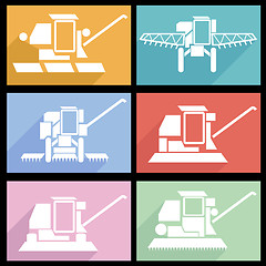 Image showing Collection flat icons with long shadow. Agricultural vehicles ha