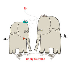 Image showing  Two enamored elephants, greeting card of Valentine's Day and we