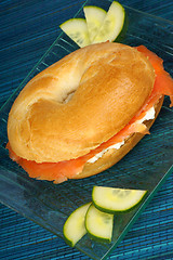 Image showing Bagel with soft cheese and smoked salmon