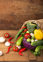 Image showing Healthy Organic Vegetables on a Wooden Background