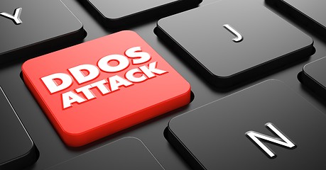 Image showing DDOS Attack on Red Keyboard Button.