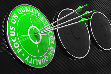 Image showing Focus on Quality Slogan - Green Target.