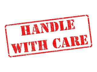 Image showing Handle with Care -  Red Rubber Stamp.