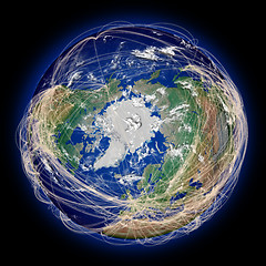 Image showing Flight paths on northern hemisphere