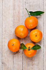 Image showing five tangerines with leaves