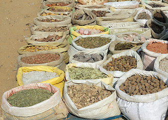 Image showing bags with spices on indian market