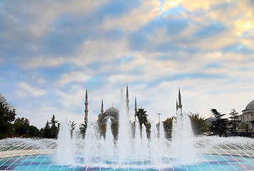 Image showing sultanahmet mosque and fountain in istanbul