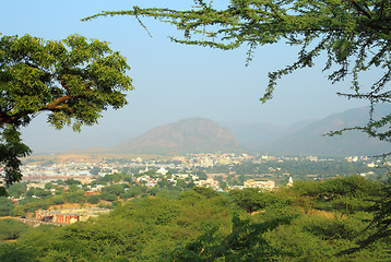 Image showing view from hill on holy city Pushkar in India