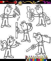 Image showing cartoon workers set for coloring book